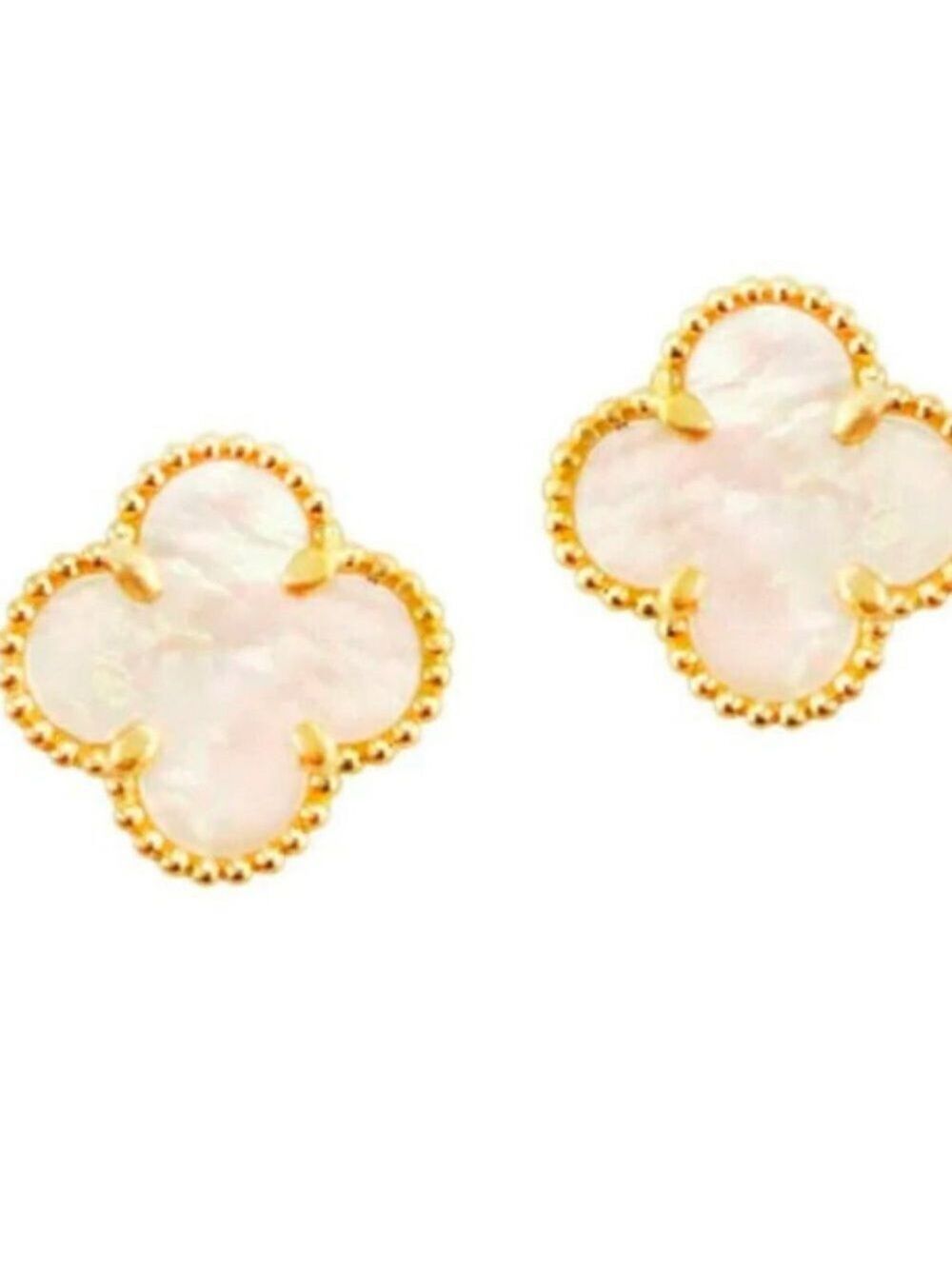 Mother of Pearl clover 925 silver 18k GP push back Clover stud earrings - Picture 1 of 3